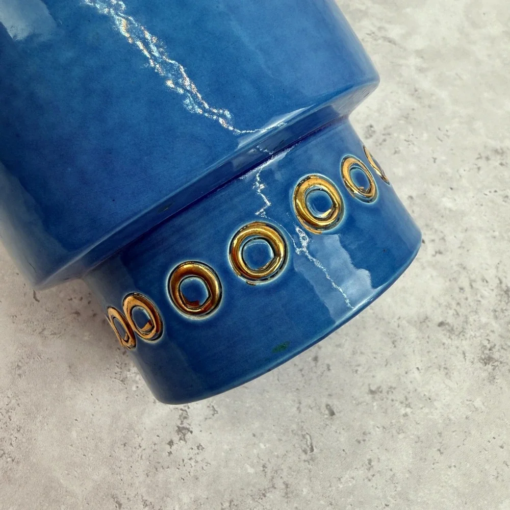1960s Bitossi Thai Silk Soraya Blue Vase Aldo Londi Rosenthal Netter Italy 990